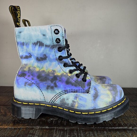 NEW Dr. Doc Martens 1460 Pascal Womens Size 6 Lace Up Boots Blue Tie Dye Suede - Picture 1 of 11